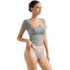 imageSUUKSESS Women Double Lined Fitted Basic Tee Square Neck Short Sleeve Y2K Crop TopGray