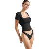 imageSUUKSESS Women Double Lined Fitted Basic Tee Square Neck Short Sleeve Y2K Crop TopJet Black