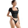 imageSUUKSESS Women Double Lined Fitted Basic Tee Square Neck Short Sleeve Y2K Crop TopJet Black