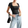 imageSUUKSESS Women Double Lined Fitted Basic Tee Square Neck Short Sleeve Y2K Crop TopJet Black