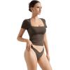 imageSUUKSESS Women Double Lined Fitted Basic Tee Square Neck Short Sleeve Y2K Crop TopMocha