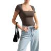 imageSUUKSESS Women Double Lined Fitted Basic Tee Square Neck Short Sleeve Y2K Crop TopMocha