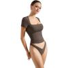 imageSUUKSESS Women Double Lined Fitted Basic Tee Square Neck Short Sleeve Y2K Crop TopMocha