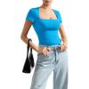 imageSUUKSESS Women Double Lined Fitted Basic Tee Square Neck Short Sleeve Y2K Crop TopRoyal Blue