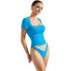 imageSUUKSESS Women Double Lined Fitted Basic Tee Square Neck Short Sleeve Y2K Crop TopRoyal Blue