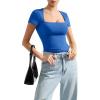 imageSUUKSESS Women Double Lined Fitted Basic Tee Square Neck Short Sleeve Y2K Crop TopSapphire
