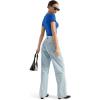 imageSUUKSESS Women Double Lined Fitted Basic Tee Square Neck Short Sleeve Y2K Crop TopSapphire