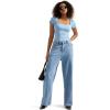 imageSUUKSESS Women Double Lined Fitted Basic Tee Square Neck Short Sleeve Y2K Crop TopSky Blue