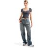 imageSUUKSESS Women Double Lined Fitted Basic Tee Sweetheart Neck Short Sleeve Y2K Crop TopAsh
