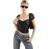 imageSUUKSESS Women Double Lined Fitted Basic Tee Sweetheart Neck Short Sleeve Y2K Crop TopJet Black