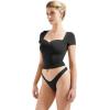 imageSUUKSESS Women Double Lined Fitted Basic Tee Sweetheart Neck Short Sleeve Y2K Crop TopJet Black