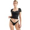 imageSUUKSESS Women Double Lined Fitted Basic Tee Sweetheart Neck Short Sleeve Y2K Crop TopJet Black