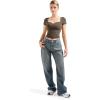 imageSUUKSESS Women Double Lined Fitted Basic Tee Sweetheart Neck Short Sleeve Y2K Crop TopMocha