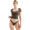 imageSUUKSESS Women Double Lined Fitted Basic Tee Sweetheart Neck Short Sleeve Y2K Crop TopMocha