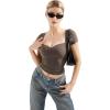 imageSUUKSESS Women Double Lined Fitted Basic Tee Sweetheart Neck Short Sleeve Y2K Crop TopMocha