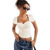 imageSUUKSESS Women Double Lined Fitted Basic Tee Sweetheart Neck Short Sleeve Y2K Crop TopPearl