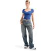 imageSUUKSESS Women Double Lined Fitted Basic Tee Sweetheart Neck Short Sleeve Y2K Crop TopSapphire