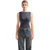 imageSUUKSESS Women Double Lined Going Out Basic Tank Tops Ruched Summer T ShirtsAsh
