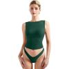 imageSUUKSESS Women Double Lined Going Out Basic Tank Tops Ruched Summer T ShirtsDeep Green