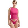 imageSUUKSESS Women Double Lined Going Out Basic Tank Tops Ruched Summer T ShirtsHot Pink