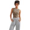 imageSUUKSESS Women Double Lined Going Out Basic Tank Tops Ruched Summer T ShirtsLeopard