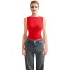 imageSUUKSESS Women Double Lined Going Out Basic Tank Tops Ruched Summer T ShirtsRed
