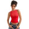 imageSUUKSESS Women Double Lined Going Out Basic Tank Tops Ruched Summer T ShirtsRed