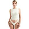 imageSUUKSESS Women Double Lined Going Out Basic Tank Tops Ruched Summer T ShirtsWhite