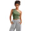imageSUUKSESS Women Double Lined Going Out Trendy Crop Tops Ruched Sleeveless ShirtsArmy Green