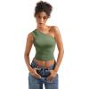 imageSUUKSESS Women Double Lined Going Out Trendy Crop Tops Ruched Sleeveless ShirtsArmy Green
