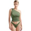imageSUUKSESS Women Double Lined Going Out Trendy Crop Tops Ruched Sleeveless ShirtsArmy Green