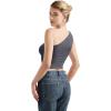 imageSUUKSESS Women Double Lined Going Out Trendy Crop Tops Ruched Sleeveless ShirtsAsh
