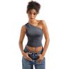 imageSUUKSESS Women Double Lined Going Out Trendy Crop Tops Ruched Sleeveless ShirtsAsh