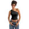imageSUUKSESS Women Double Lined Going Out Trendy Crop Tops Ruched Sleeveless ShirtsBlack