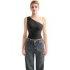 imageSUUKSESS Women Double Lined Going Out Trendy Crop Tops Ruched Sleeveless ShirtsBlack