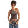 imageSUUKSESS Women Double Lined Going Out Trendy Crop Tops Ruched Sleeveless ShirtsBrown