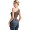 imageSUUKSESS Women Double Lined Going Out Trendy Crop Tops Ruched Sleeveless ShirtsBrown