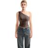 imageSUUKSESS Women Double Lined Going Out Trendy Crop Tops Ruched Sleeveless ShirtsBrown