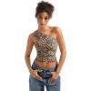 imageSUUKSESS Women Double Lined Going Out Trendy Crop Tops Ruched Sleeveless ShirtsLeopard