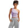 imageSUUKSESS Women Double Lined Going Out Trendy Crop Tops Ruched Sleeveless ShirtsLight Purple