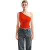 imageSUUKSESS Women Double Lined Going Out Trendy Crop Tops Ruched Sleeveless ShirtsRed