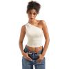 imageSUUKSESS Women Double Lined Going Out Trendy Crop Tops Ruched Sleeveless ShirtsWhite
