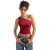 imageSUUKSESS Women Double Lined Going Out Trendy Crop Tops Ruched Sleeveless ShirtsWine