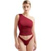 imageSUUKSESS Women Double Lined Going Out Trendy Crop Tops Ruched Sleeveless ShirtsWine