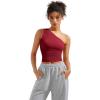 imageSUUKSESS Women Double Lined Going Out Trendy Crop Tops Ruched Sleeveless ShirtsWine