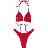 imageSUUKSESS Women Halter String Two Piece Bikini Sets Reversible Thong Swimsuit105 Red Plaid