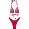imageSUUKSESS Women Halter String Two Piece Bikini Sets Reversible Thong Swimsuit105 Red Plaid