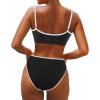 imageSUUKSESS Women High Waisted 2 Piece Bikini Set Cheeky High Cut Bandeau Swimsuit61 Black White