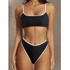 imageSUUKSESS Women High Waisted 2 Piece Bikini Set Cheeky High Cut Bandeau Swimsuit61 Black White