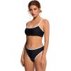 imageSUUKSESS Women High Waisted 2 Piece Bikini Set Cheeky High Cut Bandeau Swimsuit61 Black White